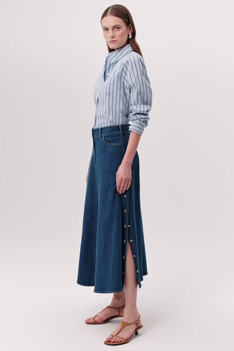 Meagan High Waisted Zip Pocket Denim Skirt, Alternate, color, Indigo