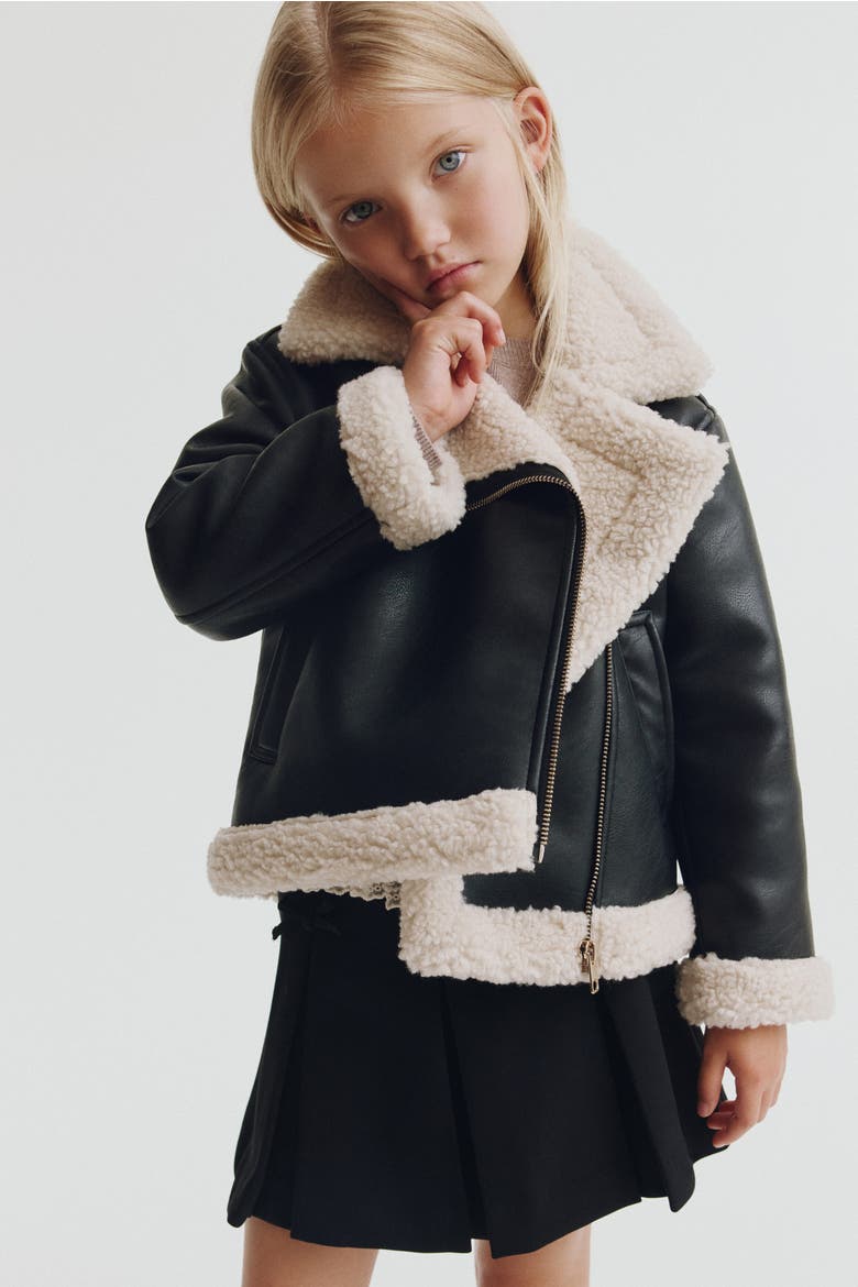 Teddy-fleece-lined Aviator Jacket, Alternate, color, Black