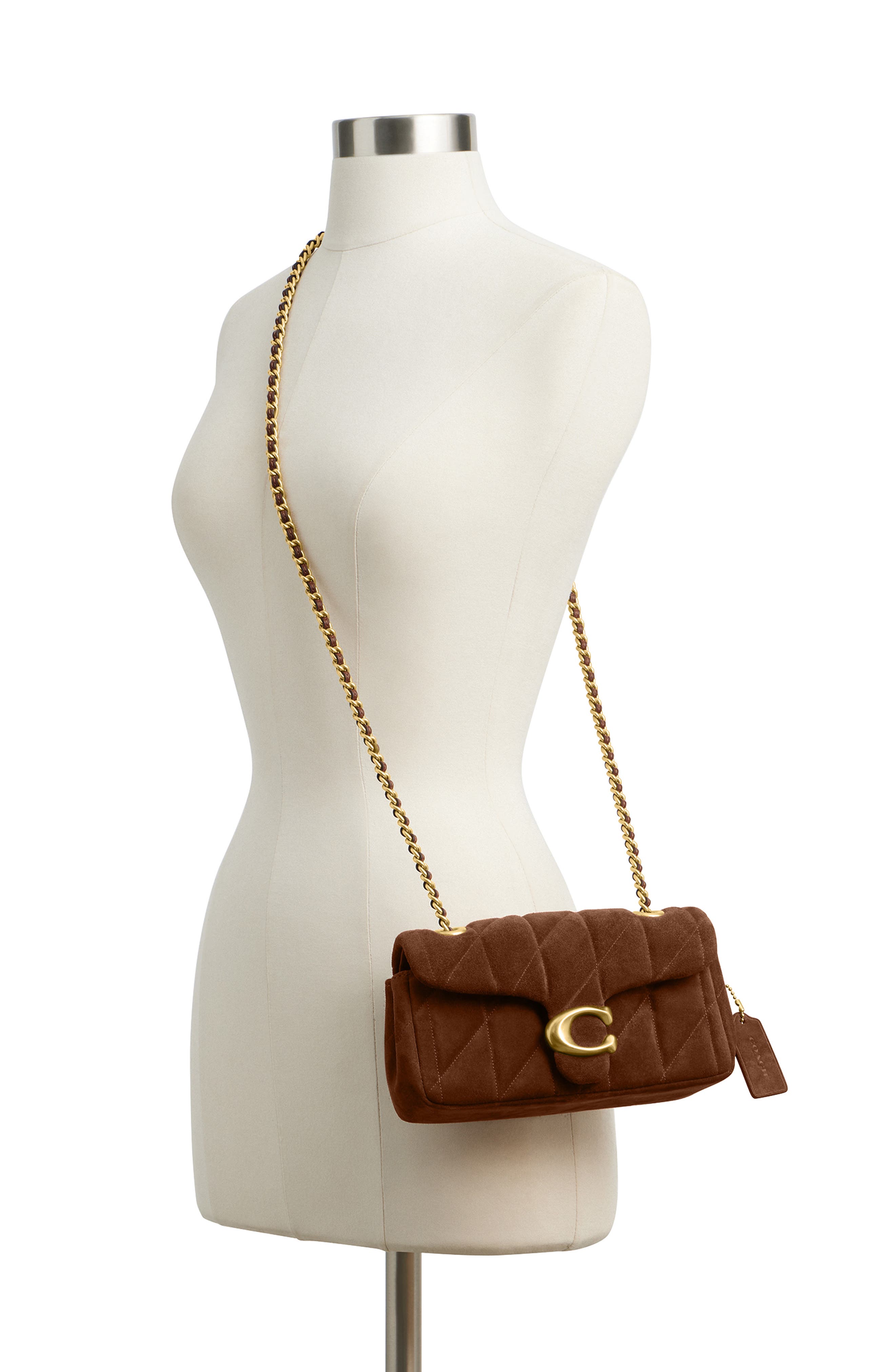 COACH Tabby 20 Quilted Suede Shoulder Bag with Chain, Alternate, color, B4/Warm Brown