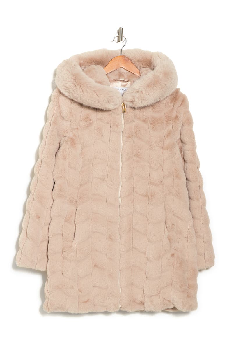 Grooved Faux Fur Hooded Coat, Alternate, color, NEW BEIGE