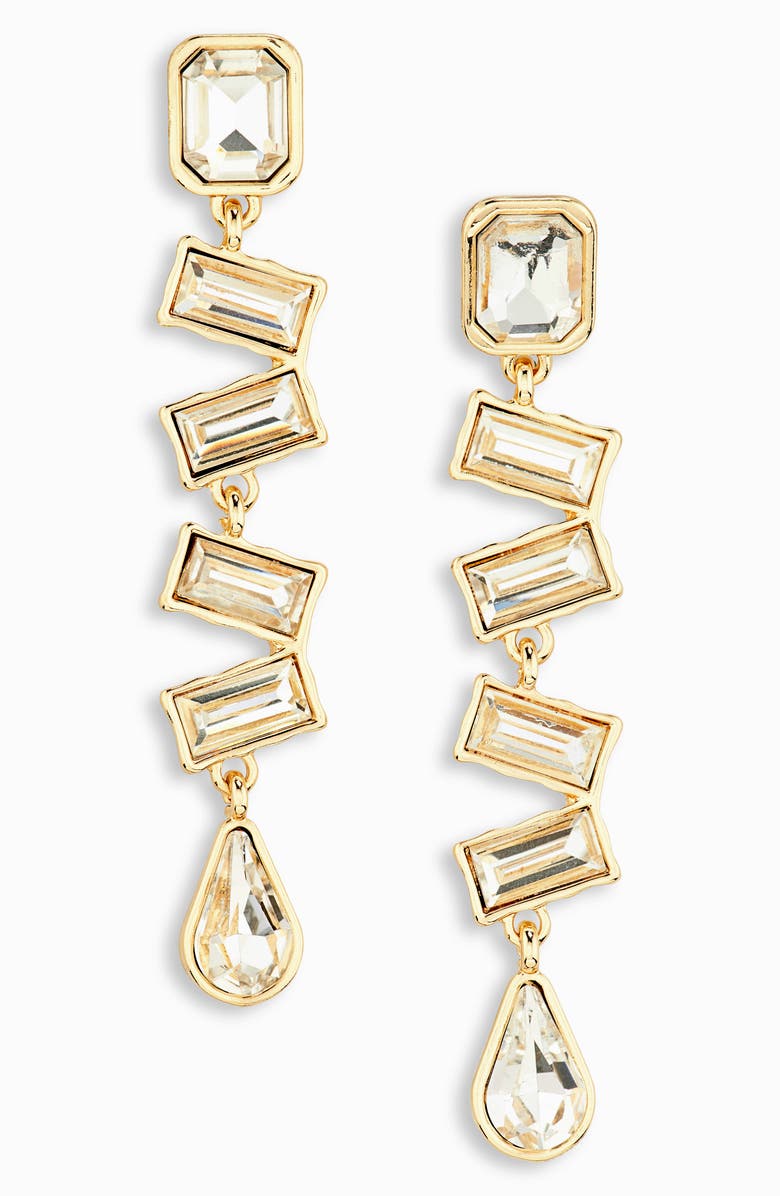 Nordstrom Staggered Crystal Linear Drop Earrings, Main, color, Clear- Gold