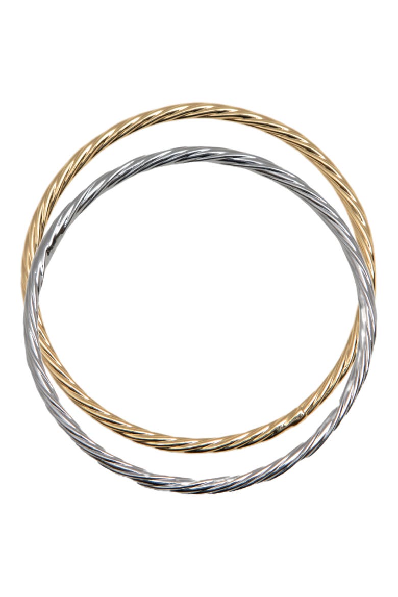 Two-Tone Twisted Bangle Set, Main, color, GOLD/ SILVER