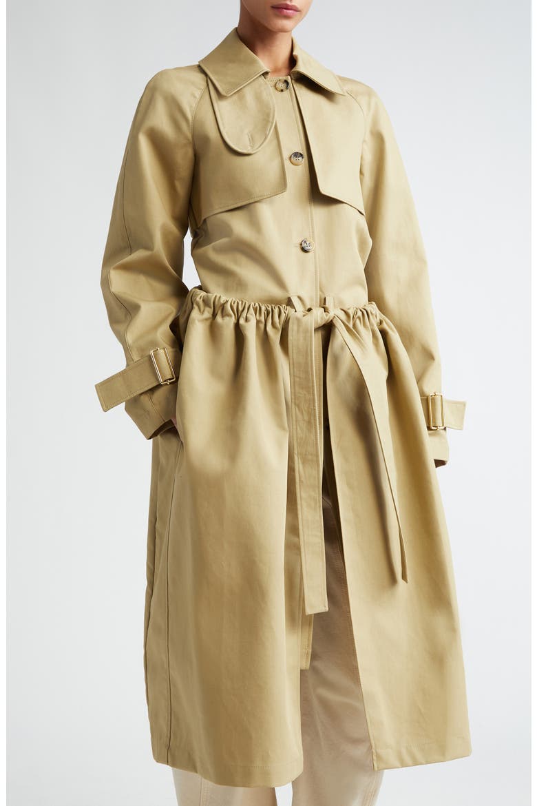Ruched Waist Trench Coat, Main, color, BEIGE