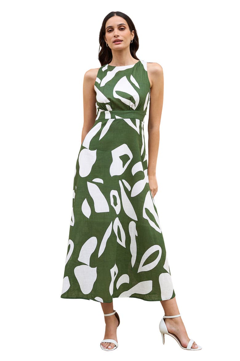 Cotton Abstract Print Maxi Dress, Main, color, Green