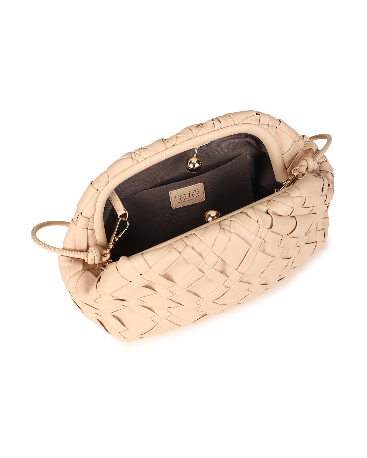 Aya Woven Leather Frame Clutch, Alternate, color, BUFF
