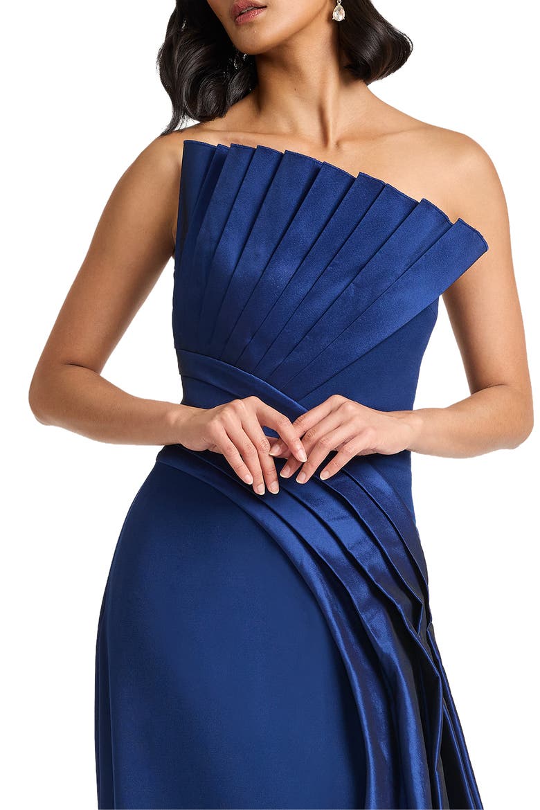 Pleat Detail Strapless Gown, Alternate, color, NAVY