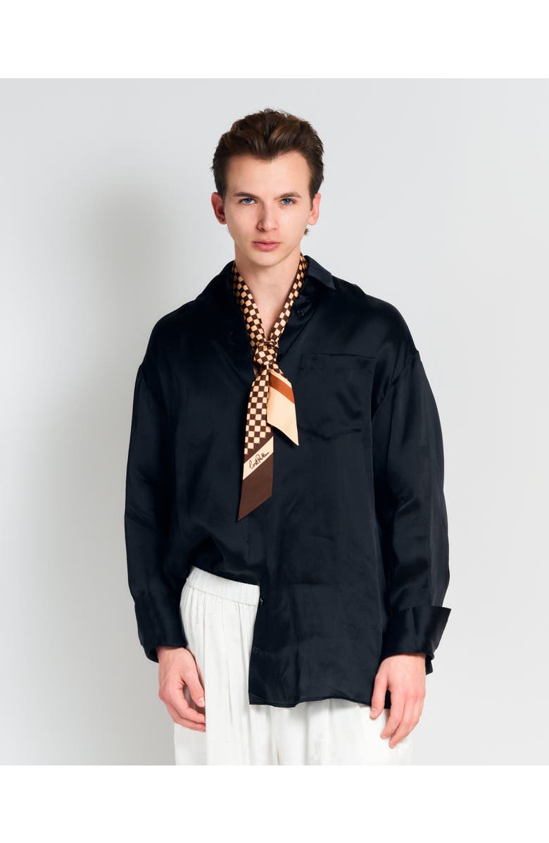 Lost Pattern CHECKERBOARD SILK SKINNY SCARF, Alternate, color, Coffee
