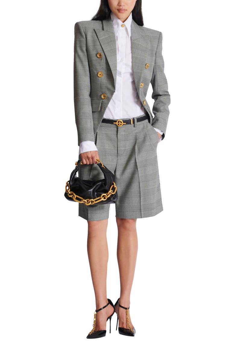 Balmain Darted shorts with Prince of Wales check, Alternate, color, Black