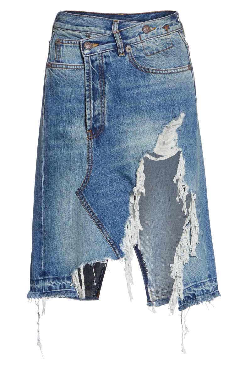 R13 Norbury Ripped Crossover Denim Skirt, Alternate, color, 