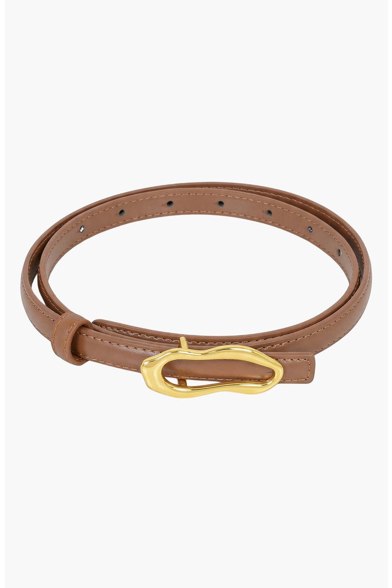 Leather Belt with Sculptural Buckle Detail, Main, color, Brown