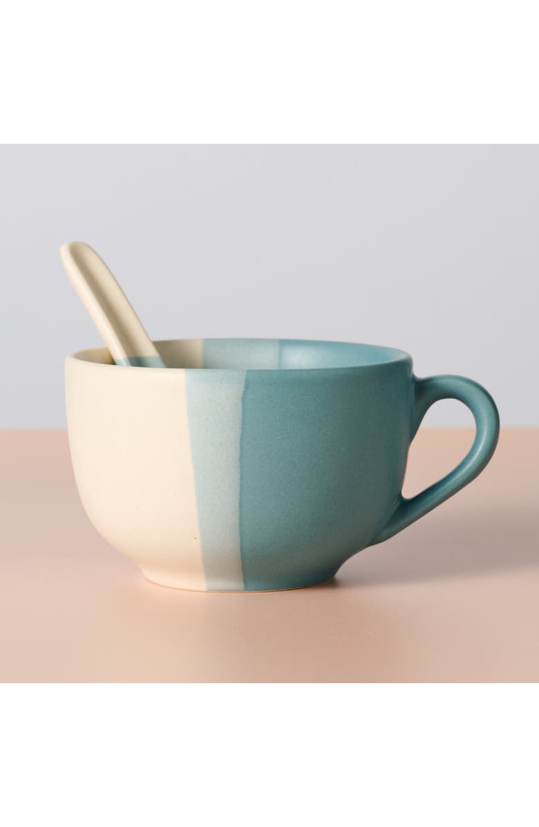 Ten Thousand Villages Pheeka Striped Jumbo Mug with Spoon, Alternate, color, Blue Green