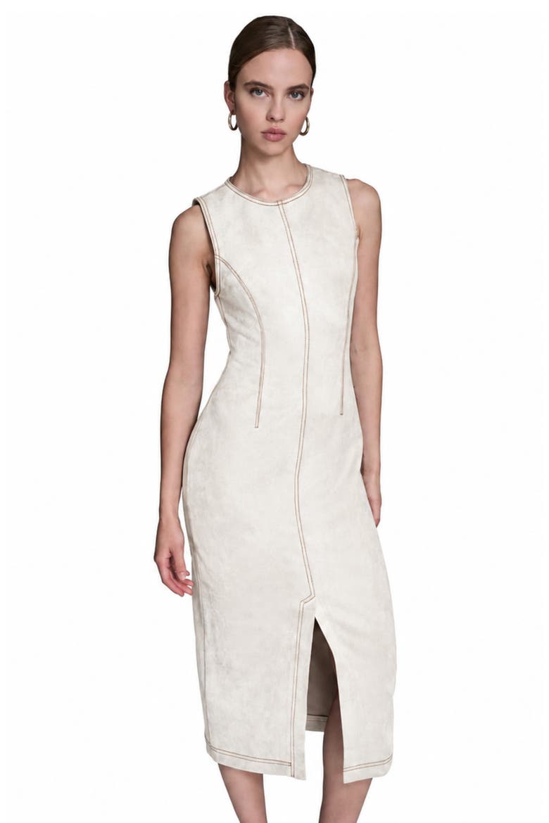 Sleeveless Faux Suede Sheath Midi Dress, Alternate, color, PEARL