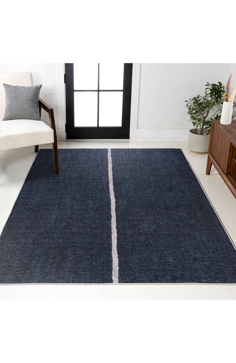 JONATHAN Y Linja Solid Centre Stripe Machine-Washable Area Rug, Alternate, color, Navy/Gray