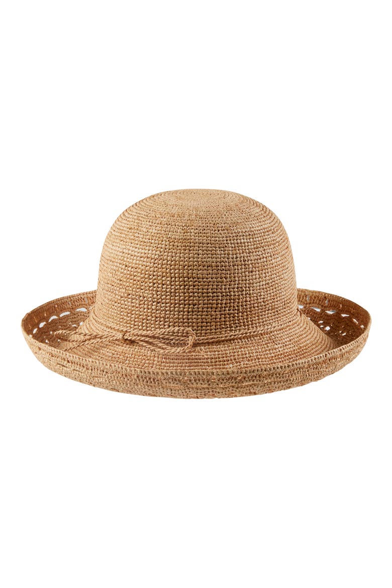 Martine Packable Upturn Raffia Hat, Alternate, color, NOUGAT