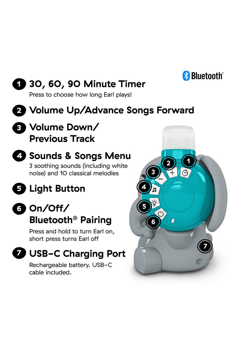 Baby Einstein Earl the Elephant Bluetooth Soother Streaming Sound Machine & Night Light, Alternate, color, Green