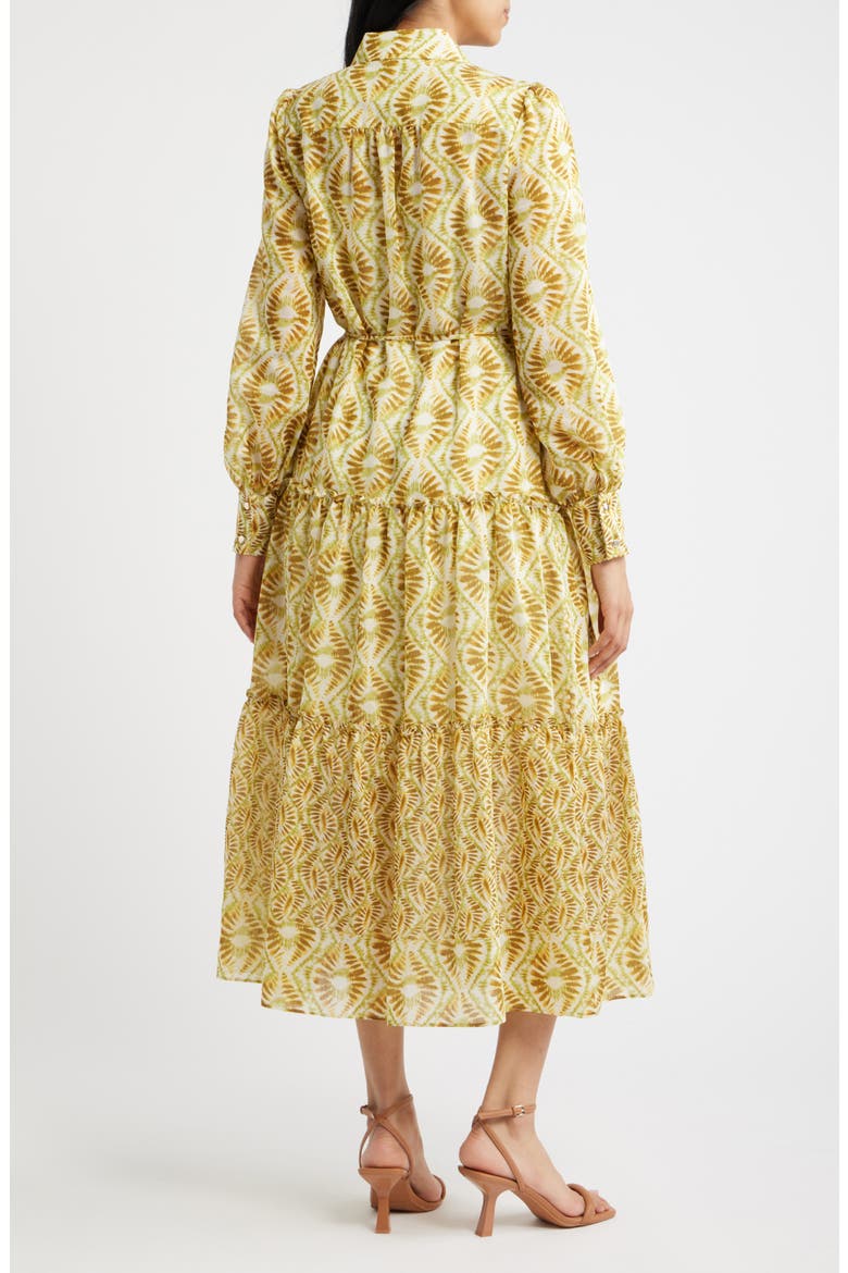 Tile Print Long Sleeve Tiered Shirtdress, Alternate, color, YELLOW MULTI