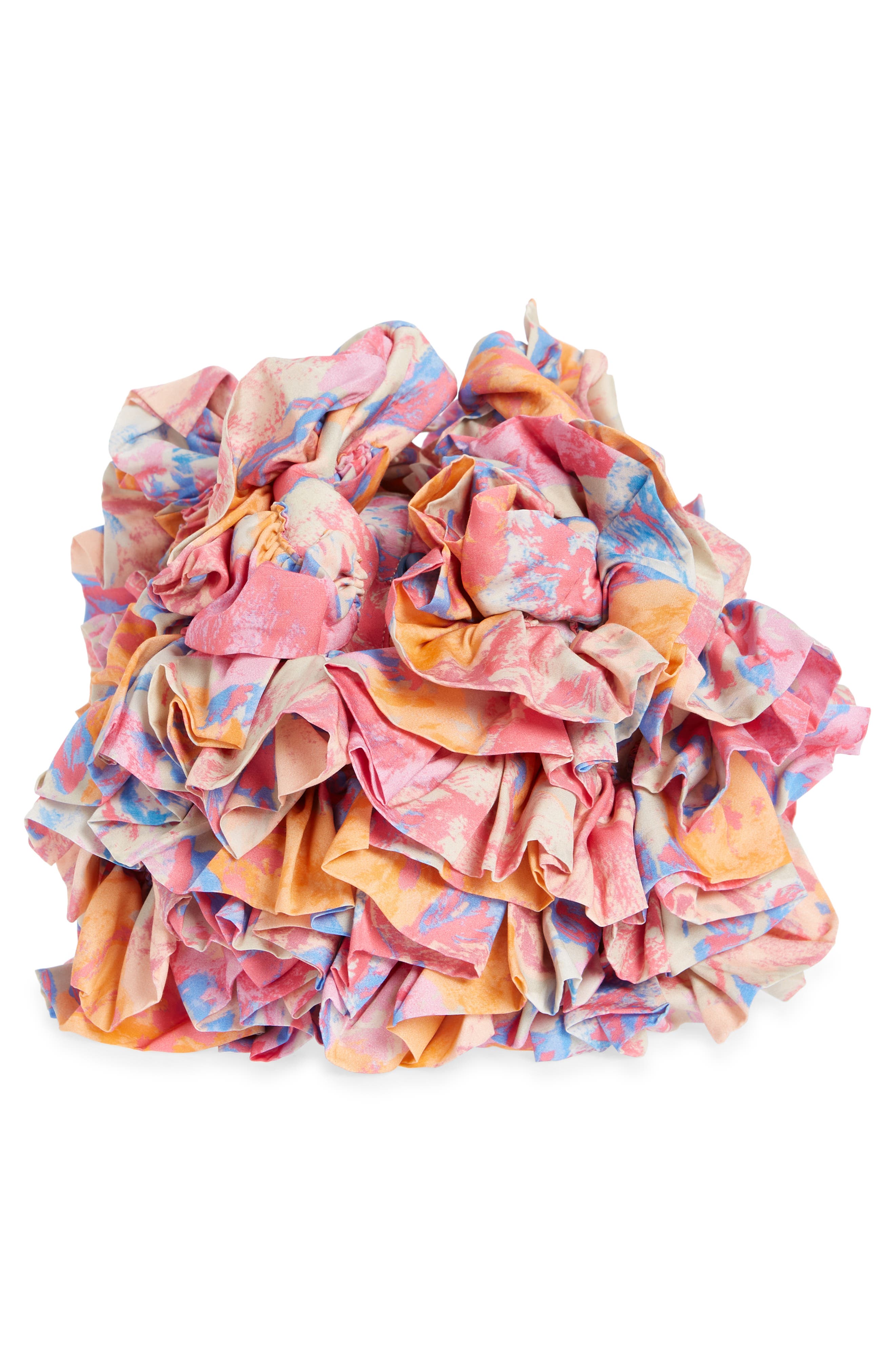 Dries Van Noten Mini Print Ruffle Crepe Hobo, Alternate, color, 