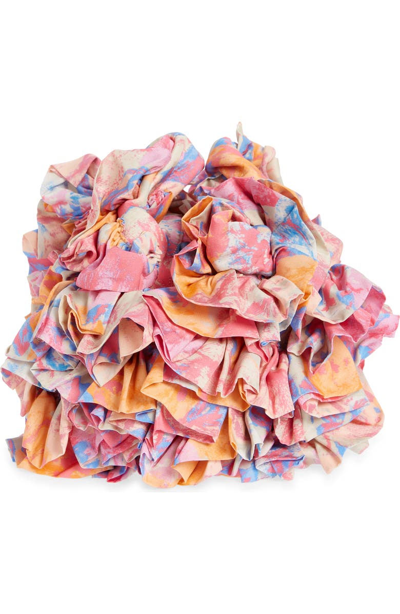 Dries Van Noten Mini Print Ruffle Crepe Hobo, Alternate, color,