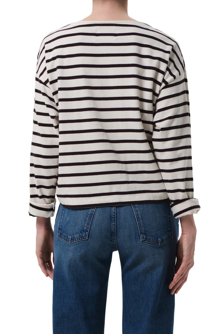 French Sailor Stripe Boat Neck Top, Alternate, color, CHOCOLATE STRIPE