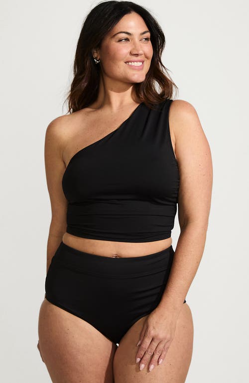 Lands' End Ruched One Shoulder Midkini Swimsuit Top In Black