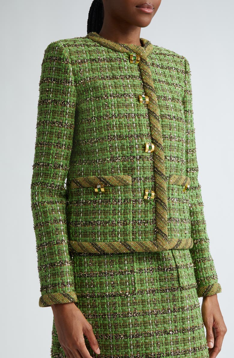 ST. JOHN Metallic Eyelash Tweed Jacket, Alternate, color, Cyms Cypress/Moss Multi
