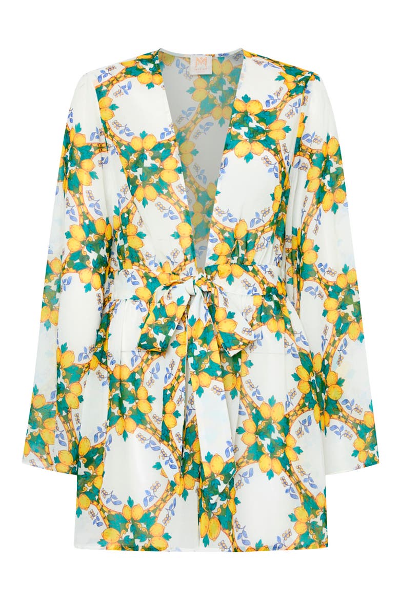 Jessie Lemon Tile Long Sleeve Cover-Up, Alternate, color, WHITE MULTI