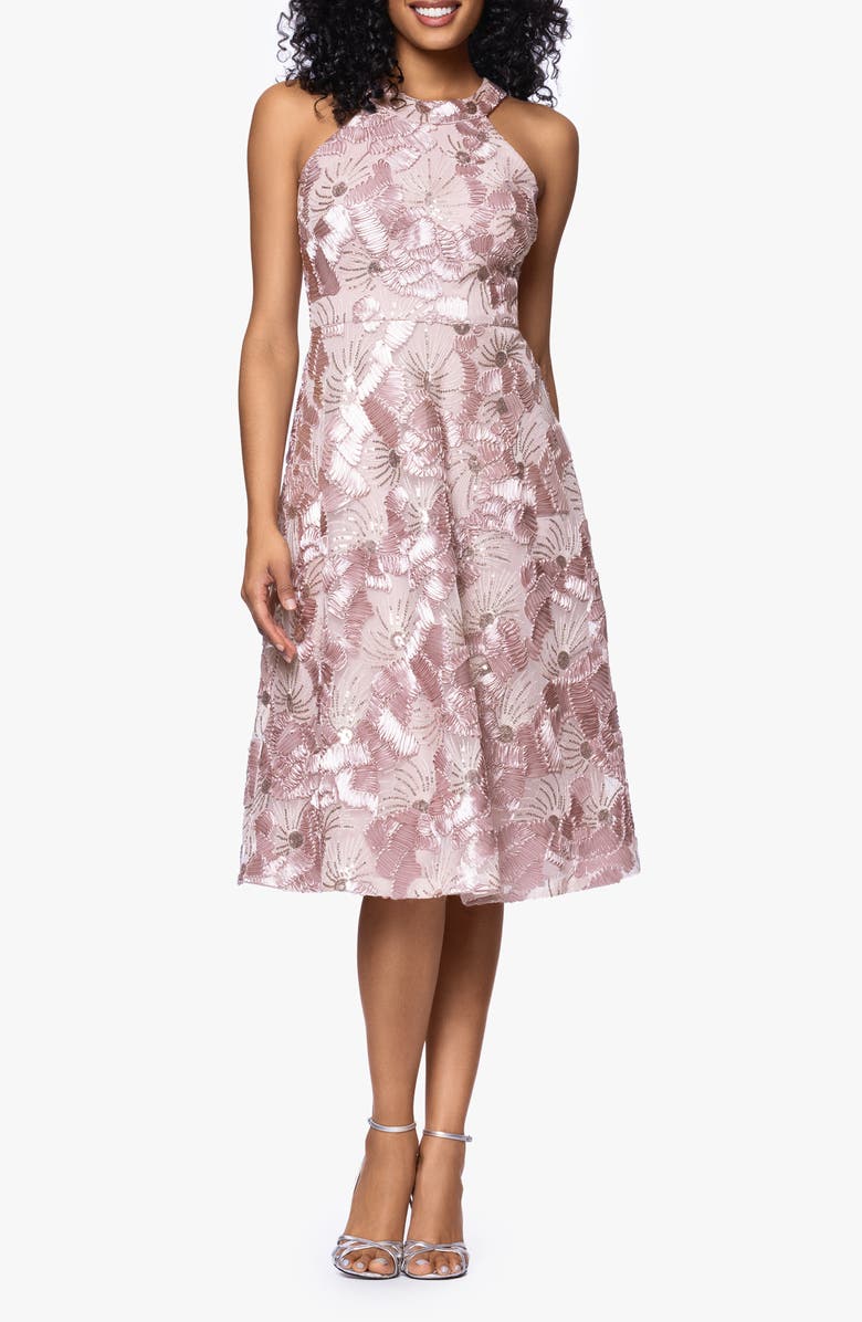 Betsy & Adam Soutache Sequin Sleeveless Cocktail Dress, Main, color, Blush