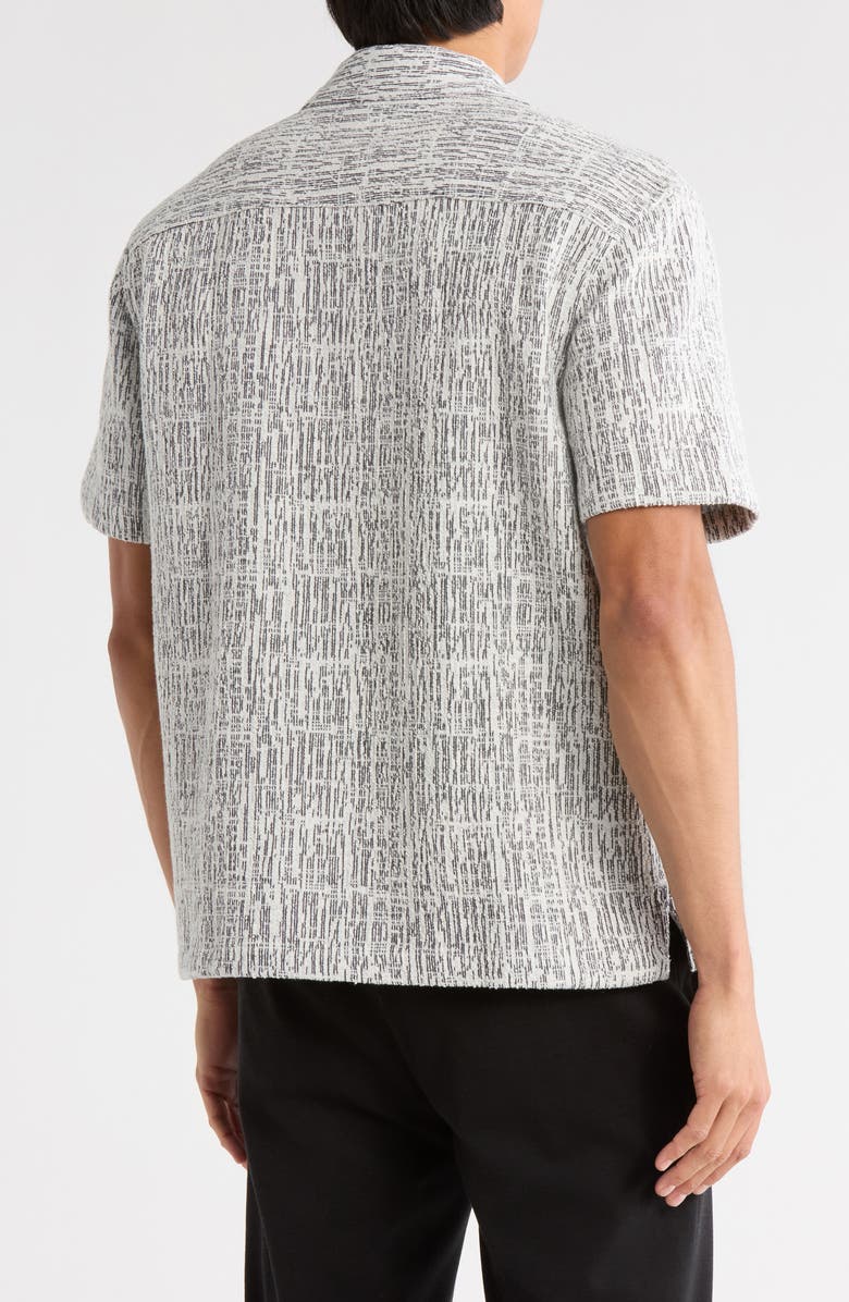 DENIM AND FLOWER Relaxed Fit Line Textured Camp Shirt, Alternate, color, Off White Black