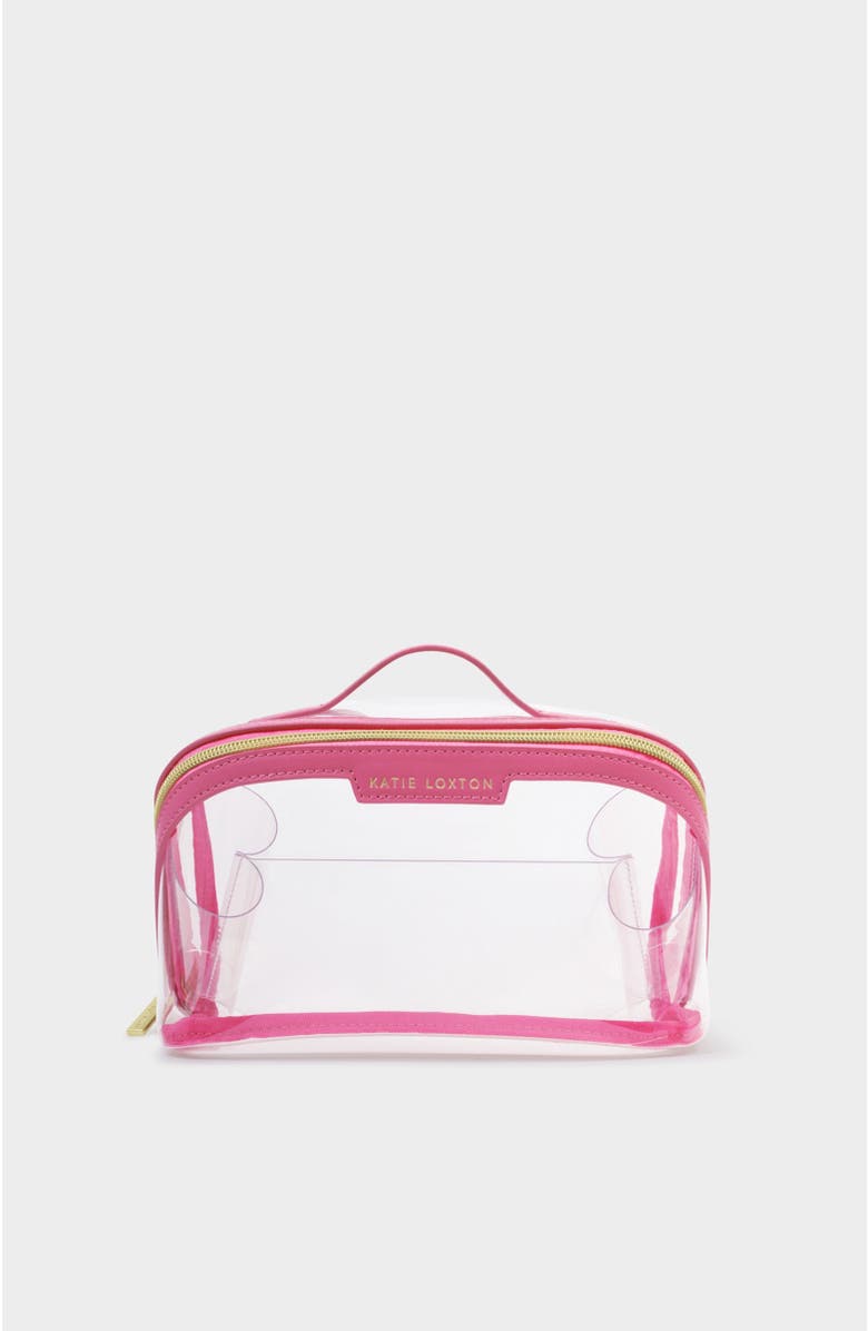Katie Loxton Medium Clear Fold-Out Wash Bag, Main, color, Sugar Pink