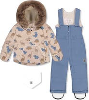 Deux par Deux Dinosaur Two Piece Coat Pants & Neckwarmer Snowsuit