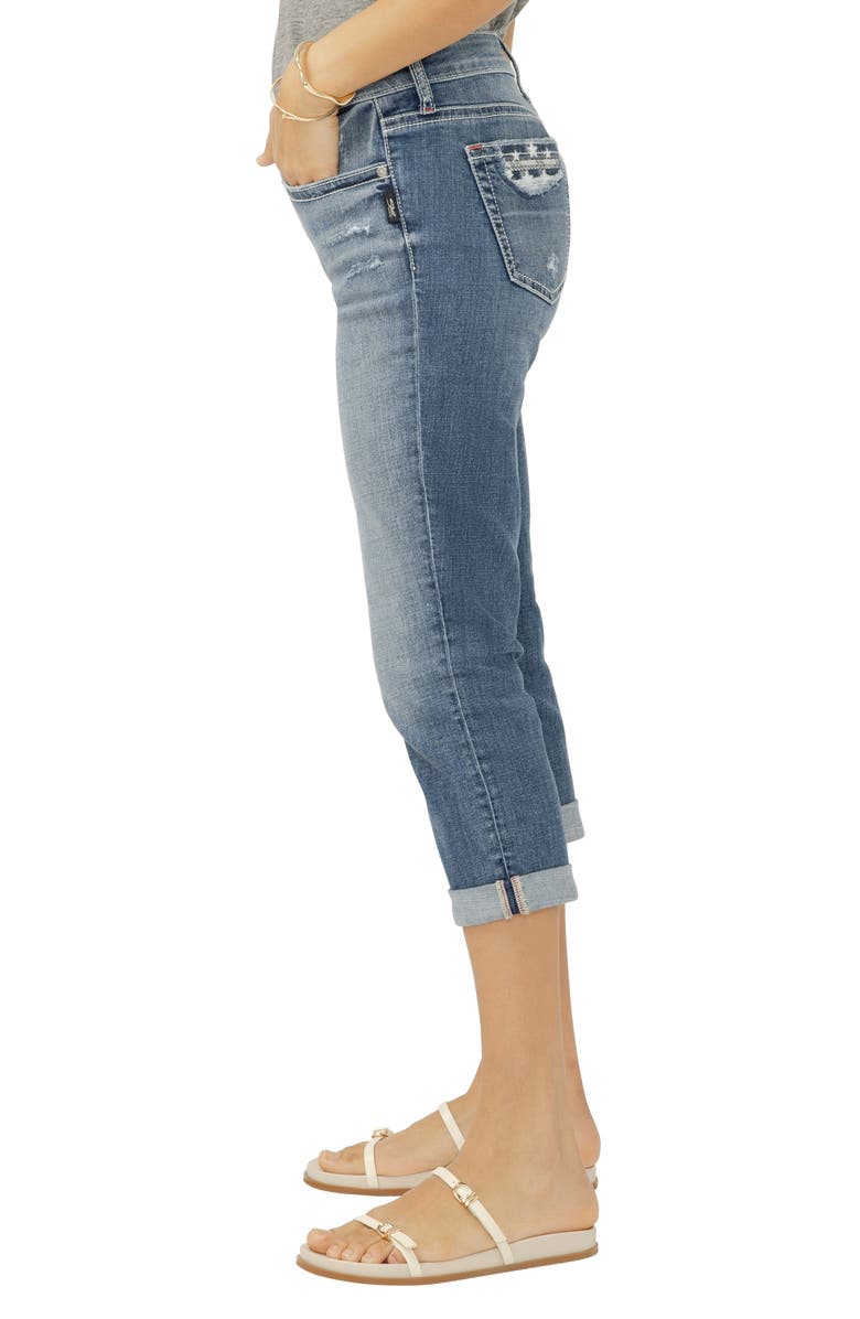 Silver Jeans Co. Elyse Curvy Distressed Mid Rise Capri Jeans, Alternate, color,