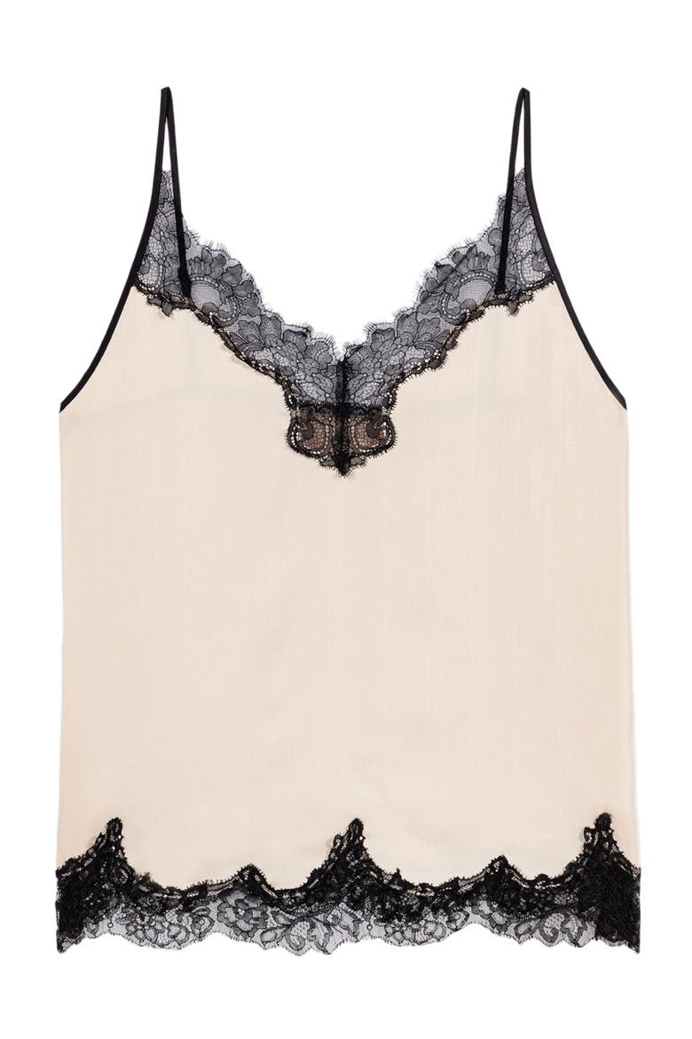 Satin top with lace details, Alternate, color, Beige