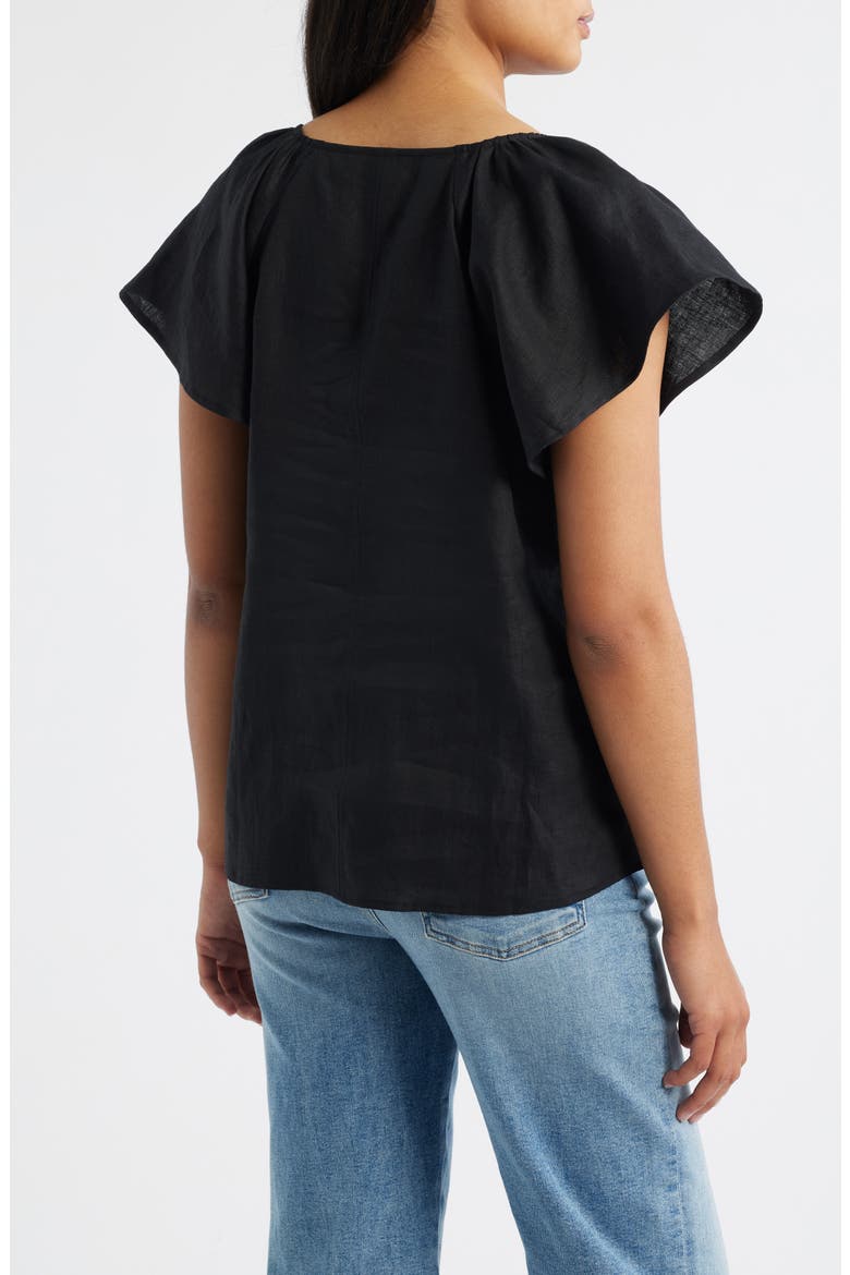 Coastalina Flutter Sleeve Linen Top, Alternate, color, BLACK