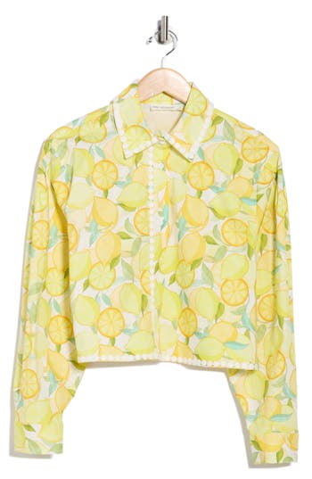 Avec Les Filles Button Down Crop Shirt In Yellow