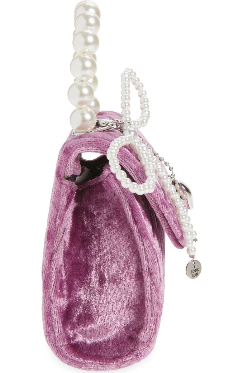 Piper & Jax Kids' Faux Pearl Bow Quilted Velvet Handbag, Alternate, color, Purple