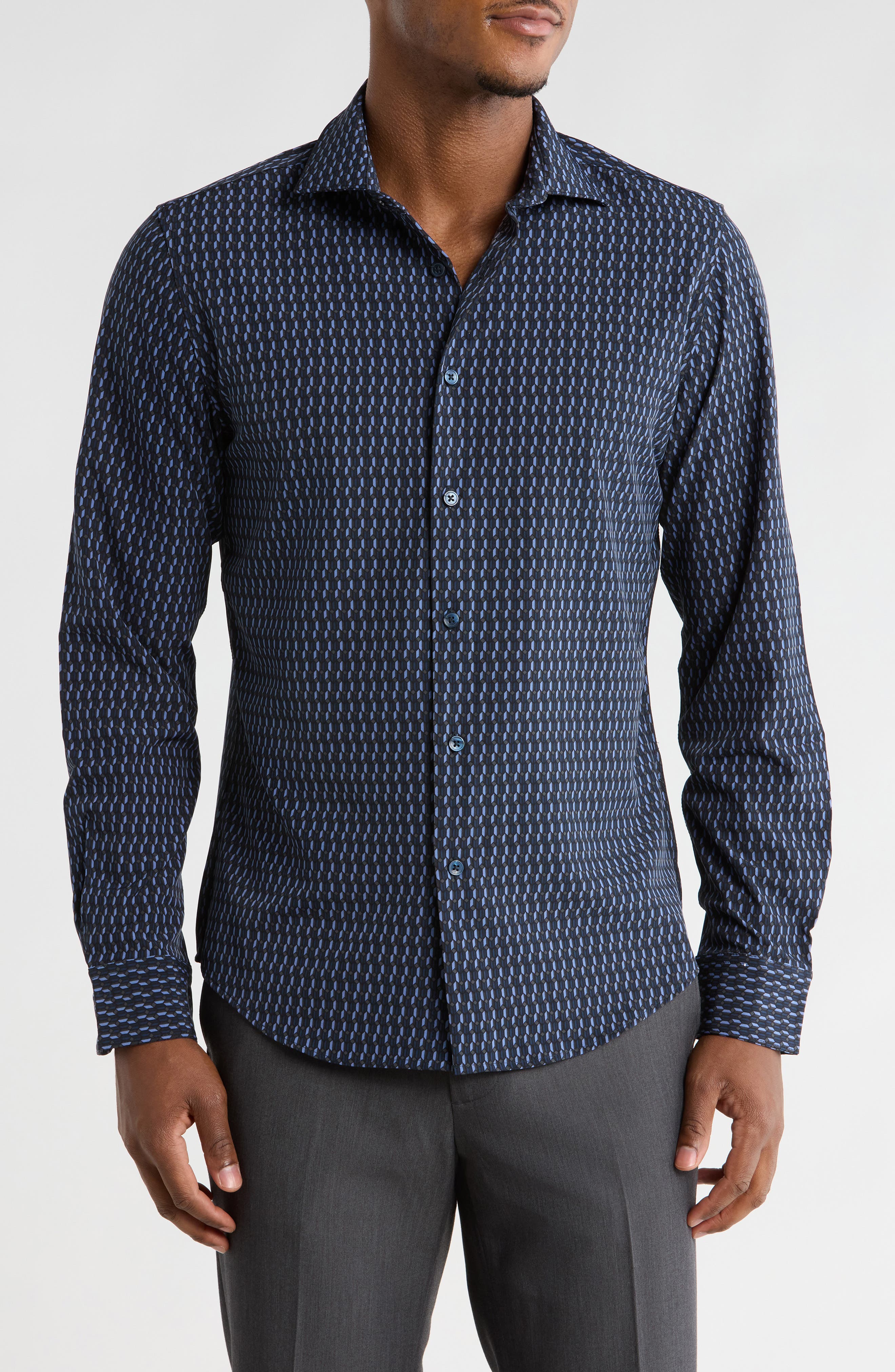 DENIM AND FLOWER Geo Performance Long Sleeve Button-Up Shirt