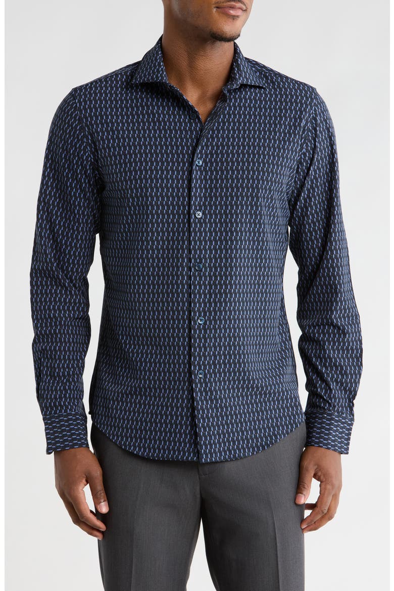 Geo Performance Long Sleeve Button-Up Shirt, Main, color, BLACK