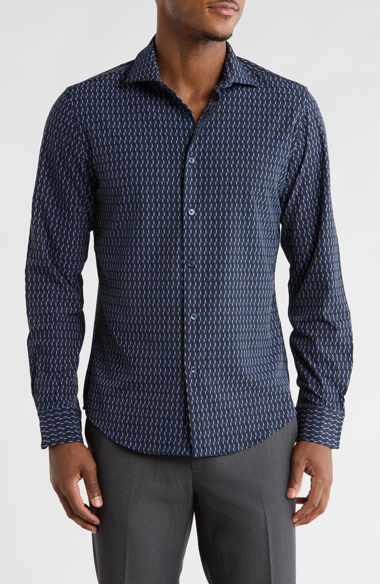 DENIM AND FLOWER Geo Performance Long Sleeve Button-Up Shirt, Main, color, Black