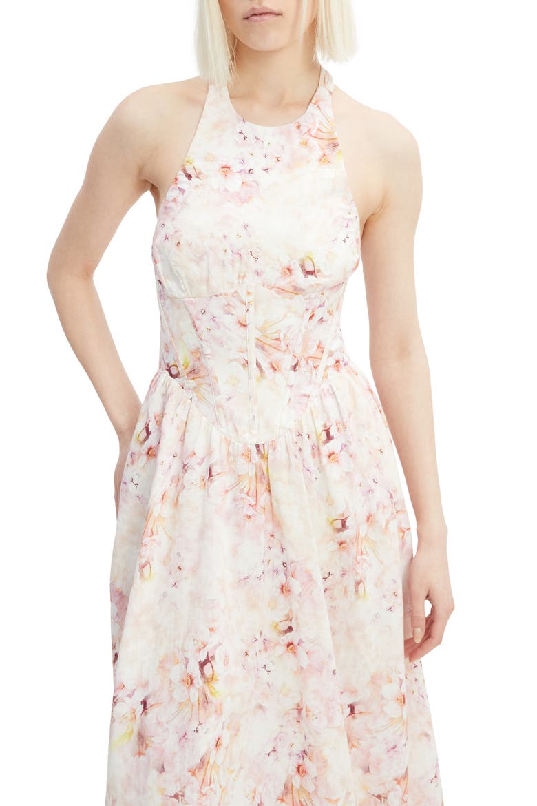 Kylen Ramie Halter Midi Dress, Alternate, color, PINK FLORAL