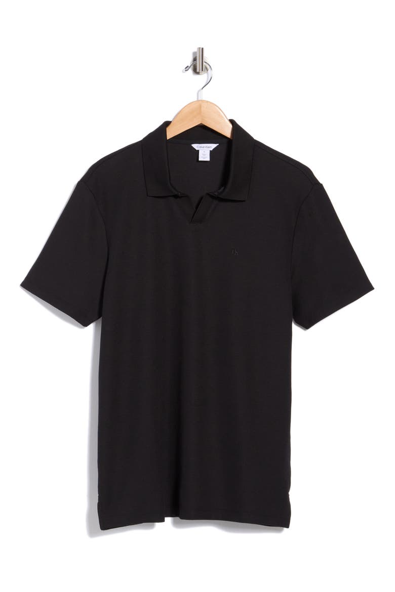 Micro Waffle Johnny Collar Top, Alternate, color, BLACK