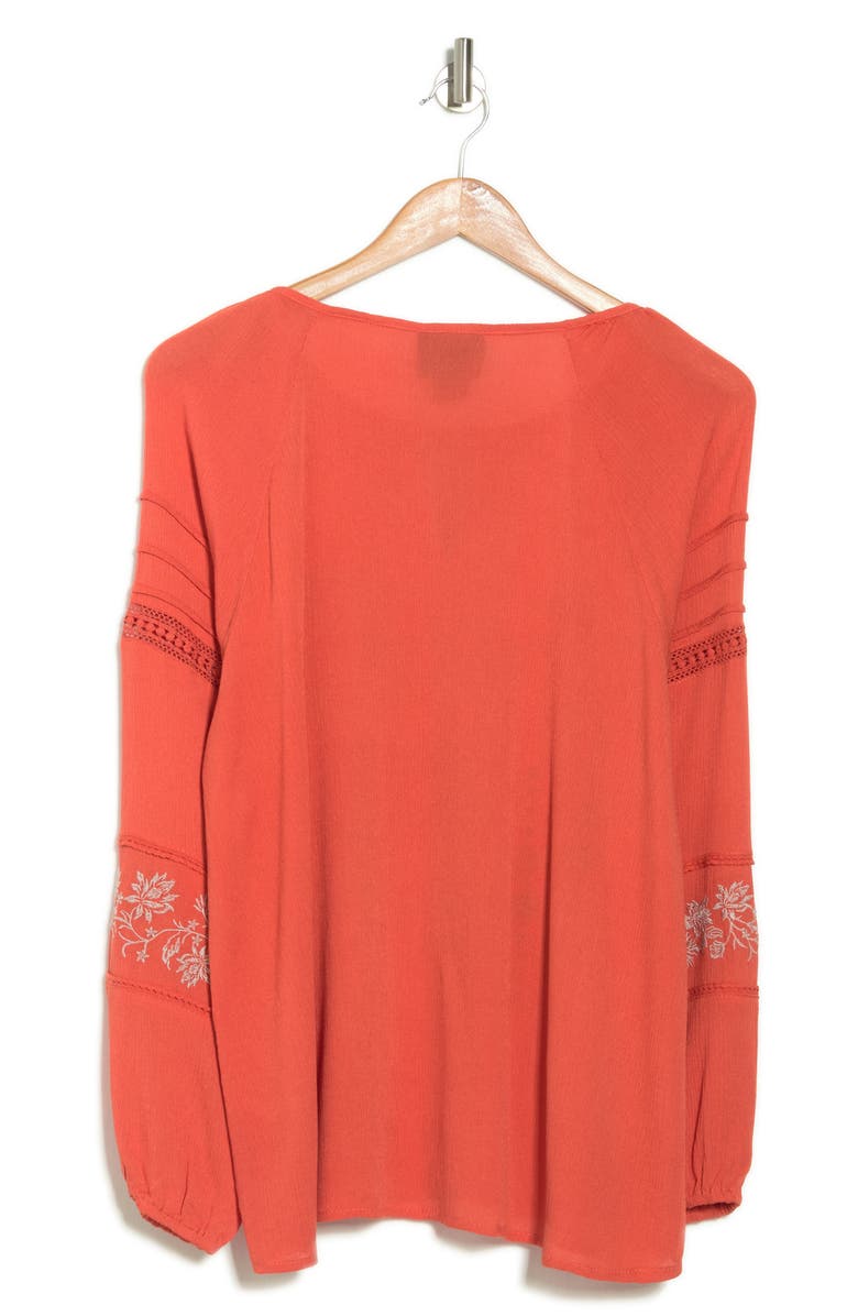 Forgotten Grace Embroidered Keyhole Long Sleeve Tunic Top, Alternate, color, Orange