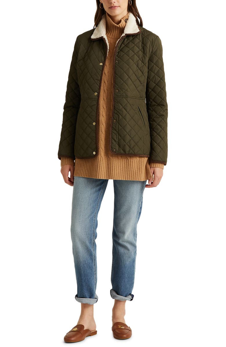 Lauren Ralph Lauren Quilted Blazer with Faux Shearling Lining, Alternate, color, Litchfeld Loden