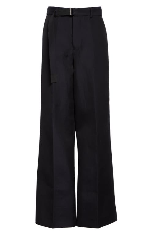 Sacai Double Face Silk & Cotton Trousers In Navy