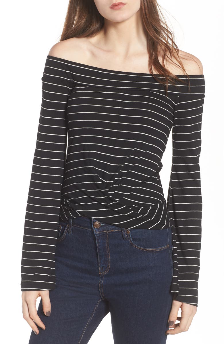 BP. Stripe Twist Front Off the Shoulder Top, Main, color,