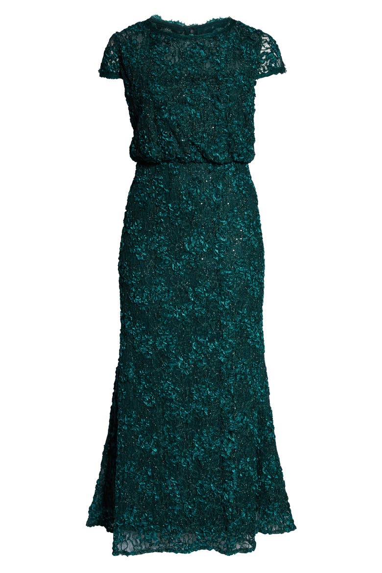 Sequin Lace Blouson Gown, Alternate, color, GREEN