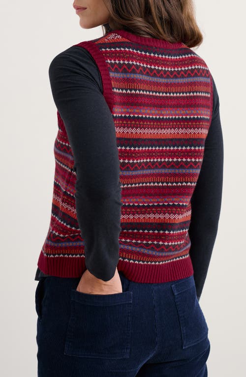 Seasalt Cornwall Percella Cove Fair Isle Merino Wool Blend Sweater Vest In Burgundy