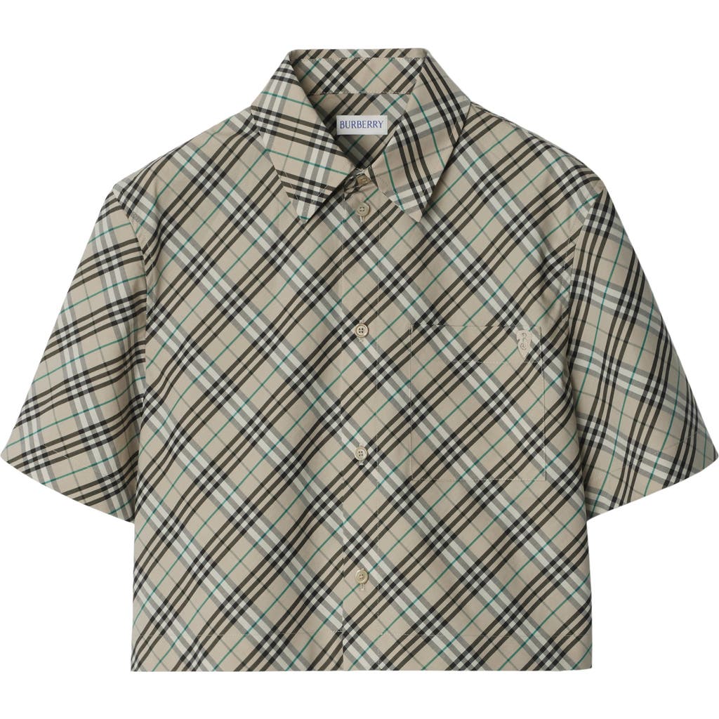 Burberry Check Short-sleeve Crop Button-down Shirt In Husk
