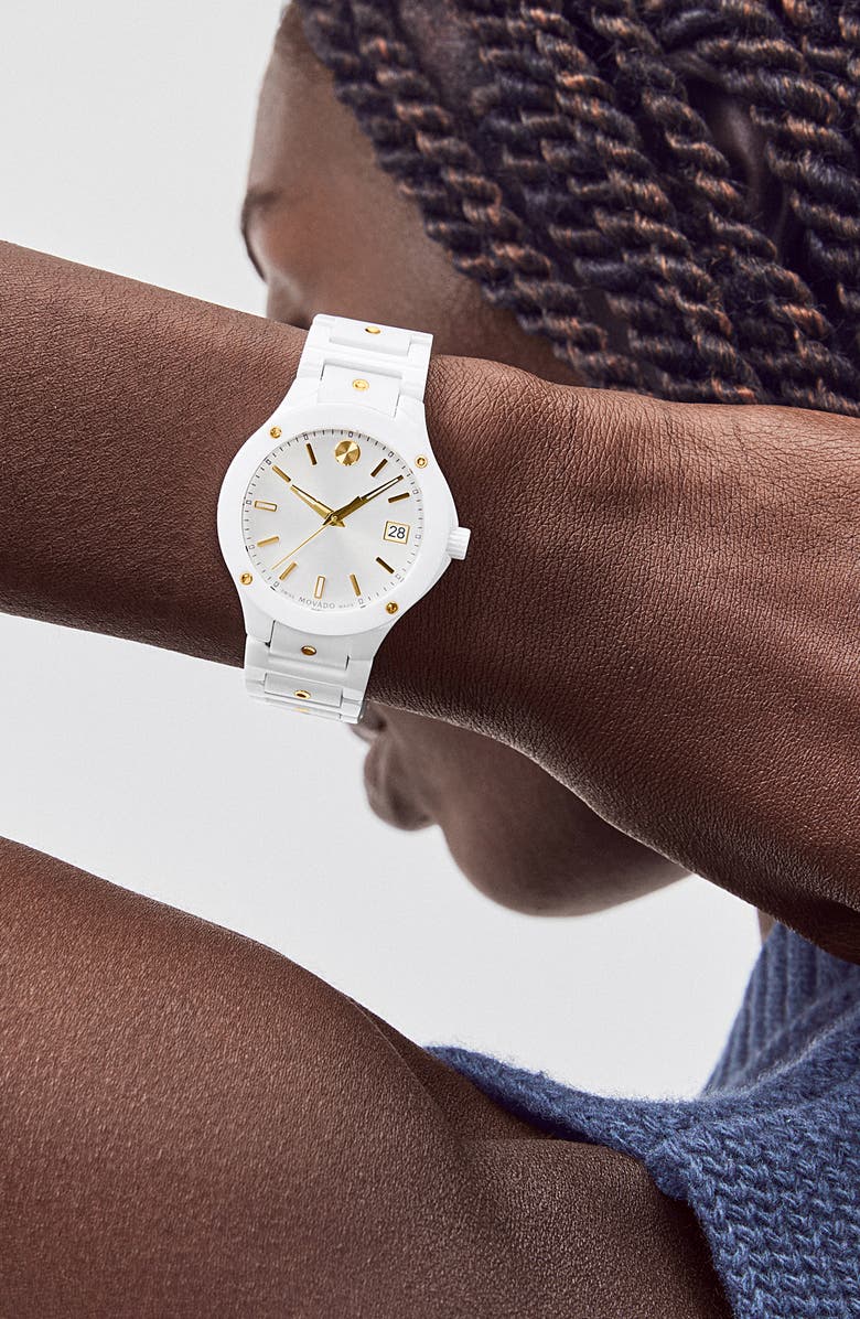 Movado SE Ceramic Bracelet Watch, 32mm, Alternate, color, White