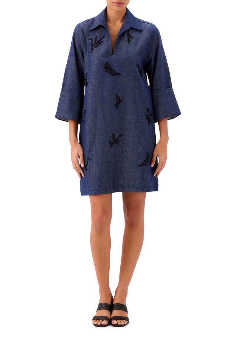 Cuffed Sleeve Embellished Shirtdress, Main, color, INDIGO