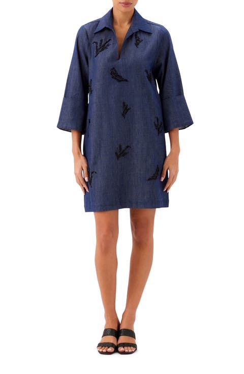 Cuffed Sleeve Embellished Shirtdress